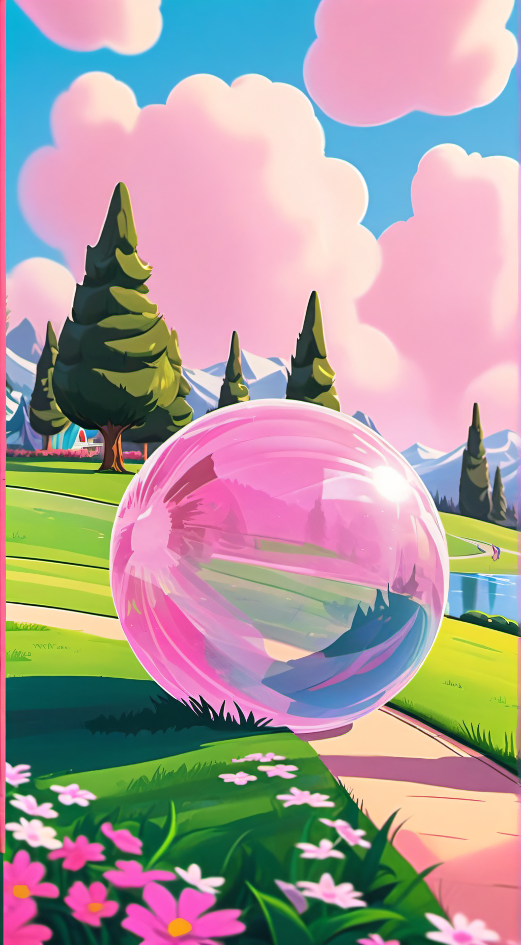 ai character: Pink Bubble background