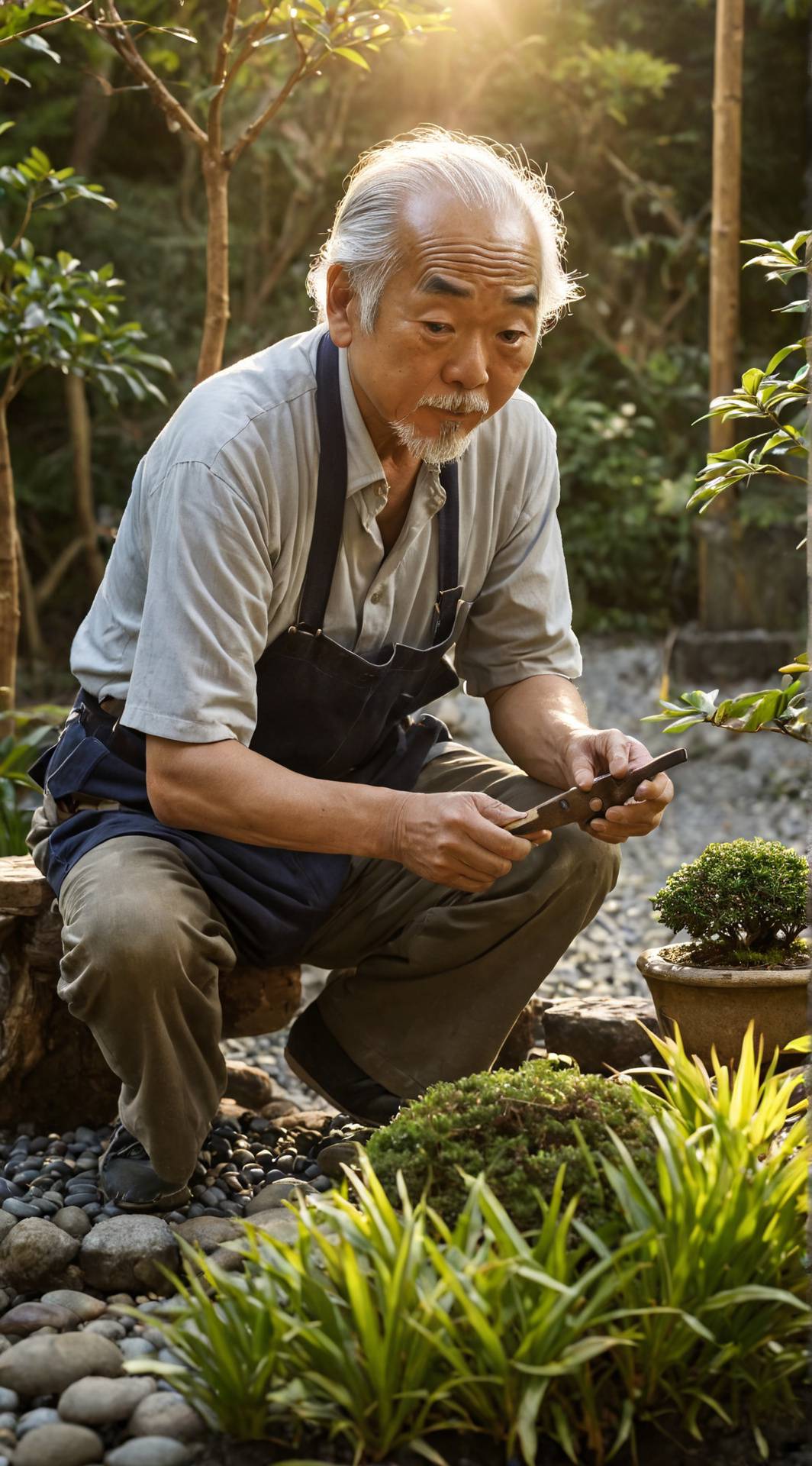 ai character: Groundskeep Miyagi background