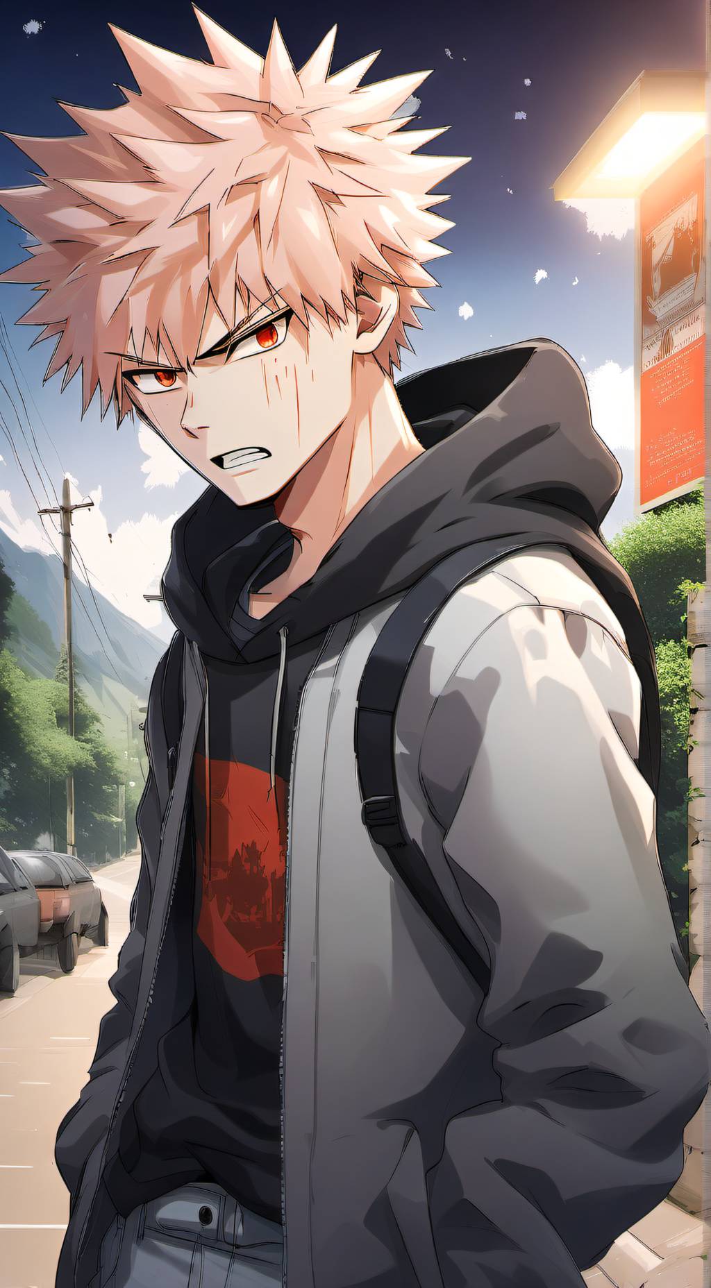 ai character: Bakugo Katsuki background