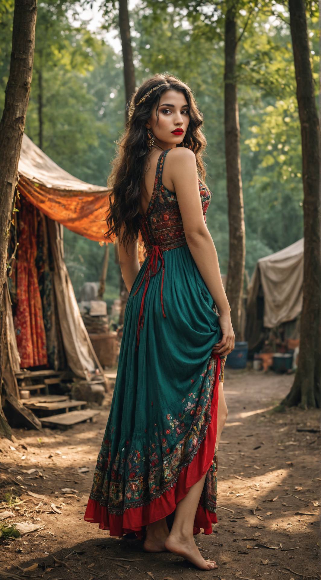 ai character: Sabina Gypsy girl. background