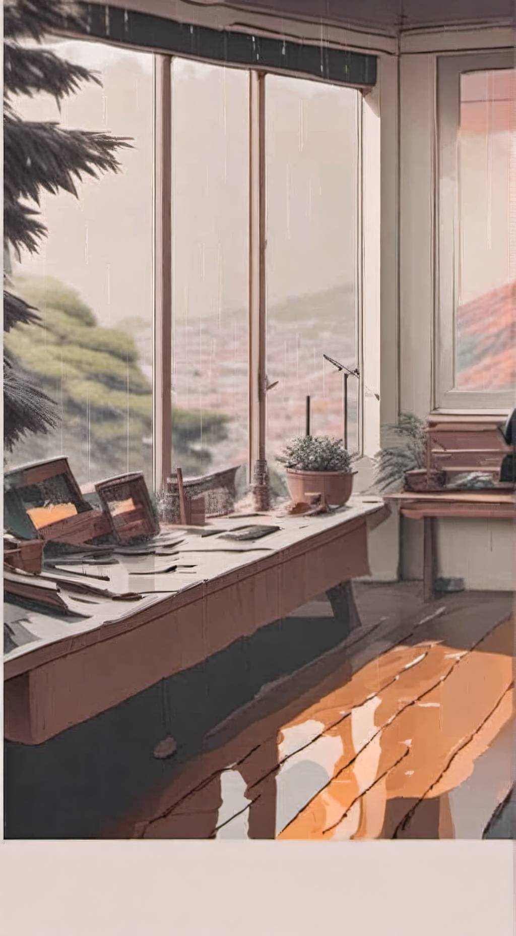 ai character: Mha rainy day..  background