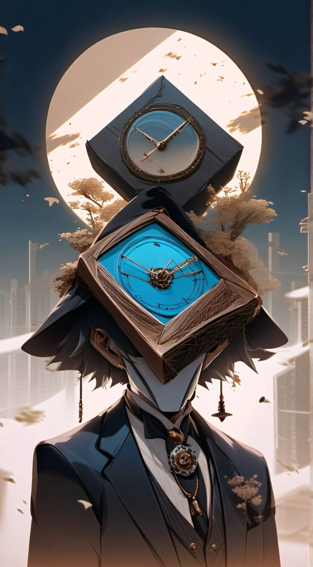 ai character: Blue clock man background