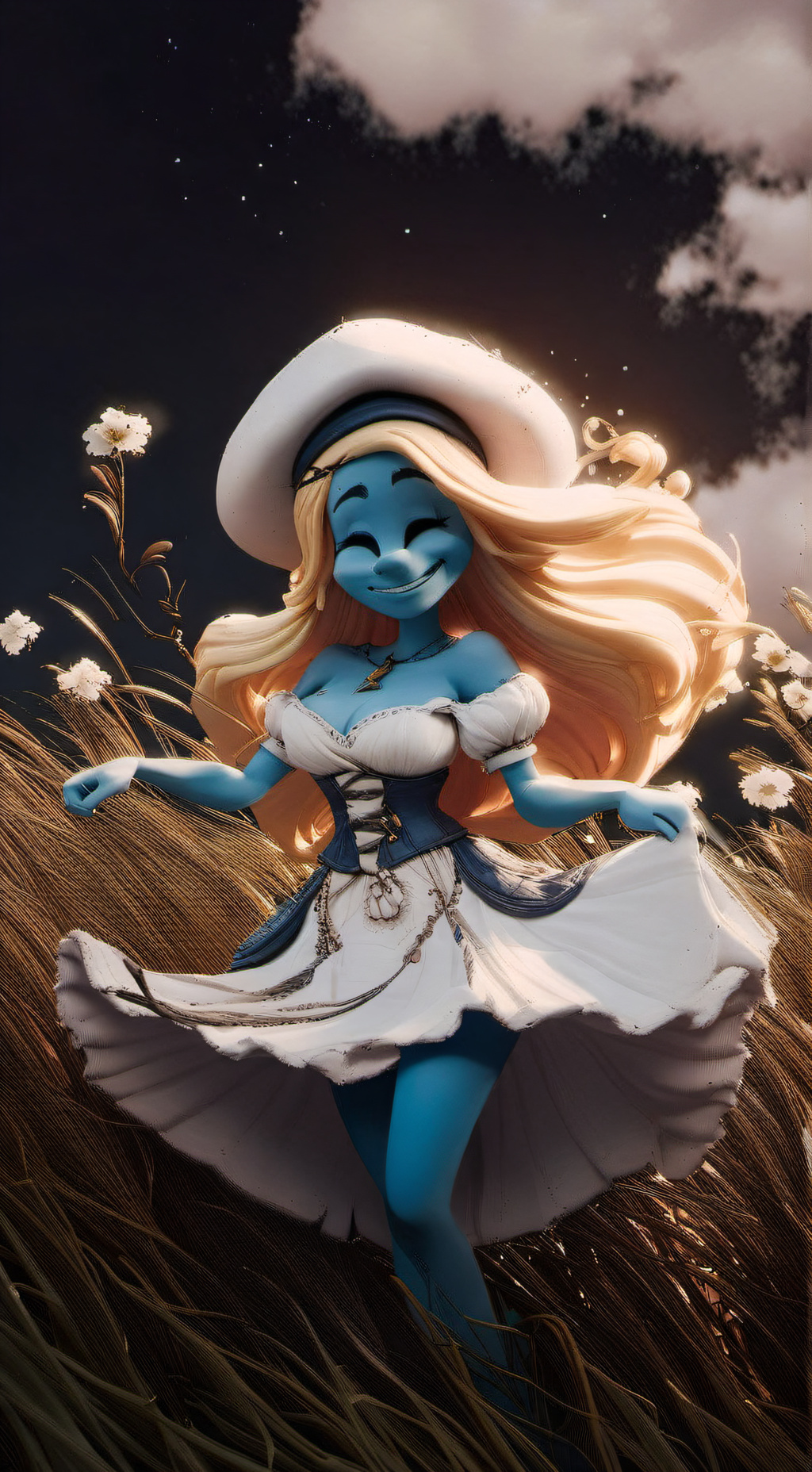 ai character: Smurfette(evolved) background