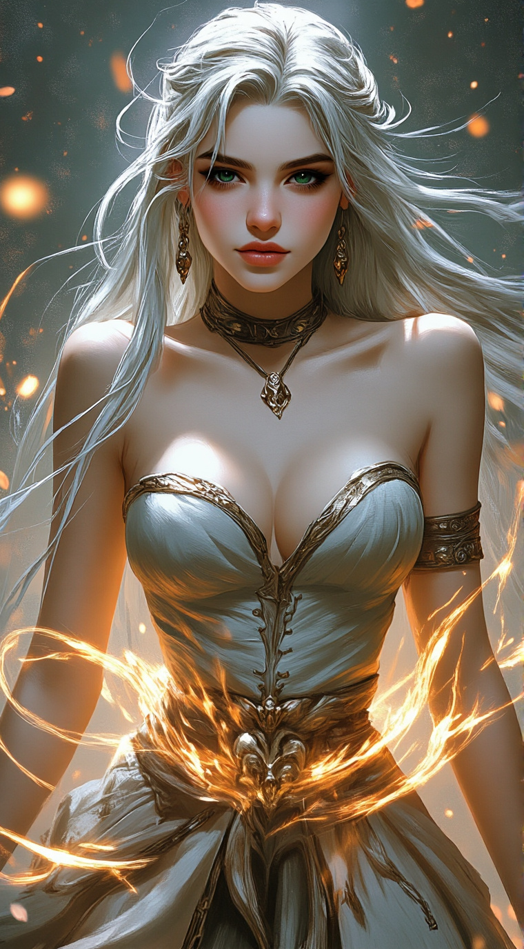 ai character: Irenea  Silver background