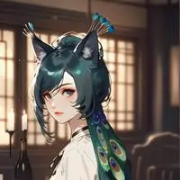 chat with ai character: Peacock Feather Feline