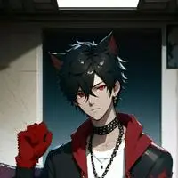 chat with ai character: Riffs the Black Cat Furry