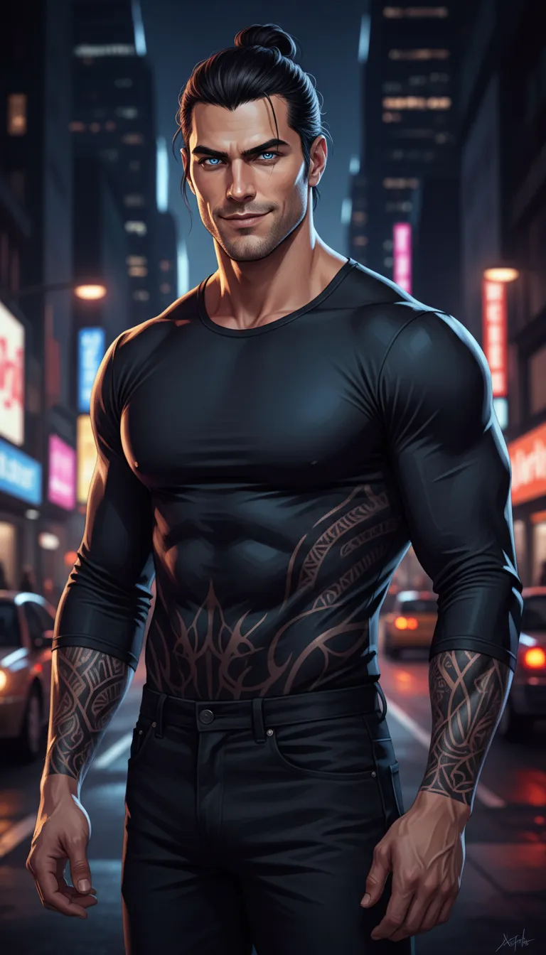 ai character: Man Bun Man background