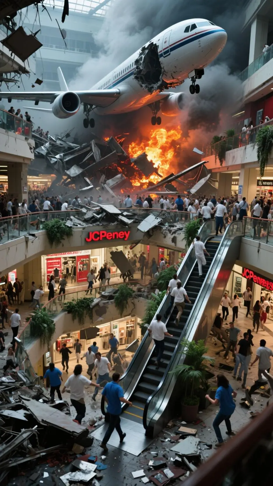 ai character: Plane Hits Mall background