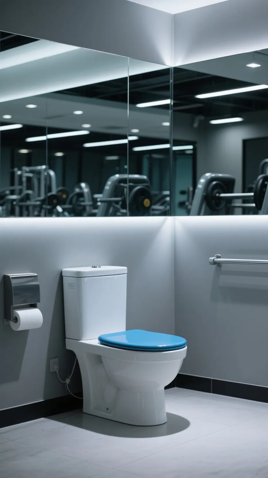 ai character: Toilet at the gym background