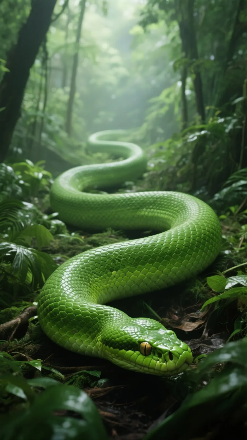 ai character: green anaconda  background