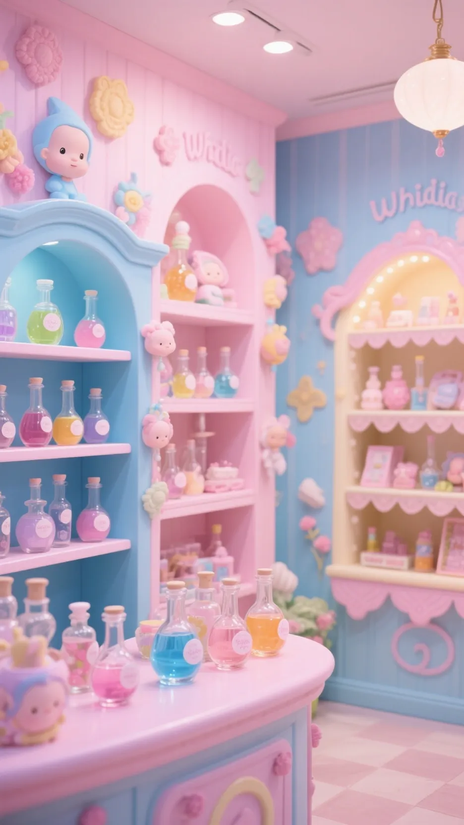 ai character: baby potions store background