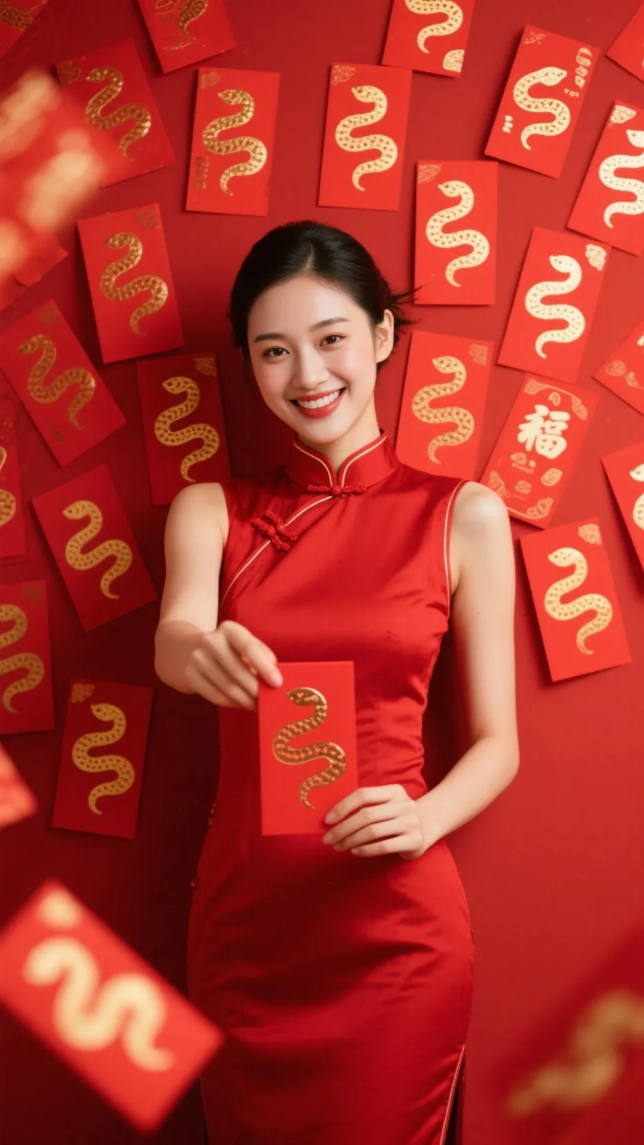 ai character: 蛇年吉祥大紅包 background