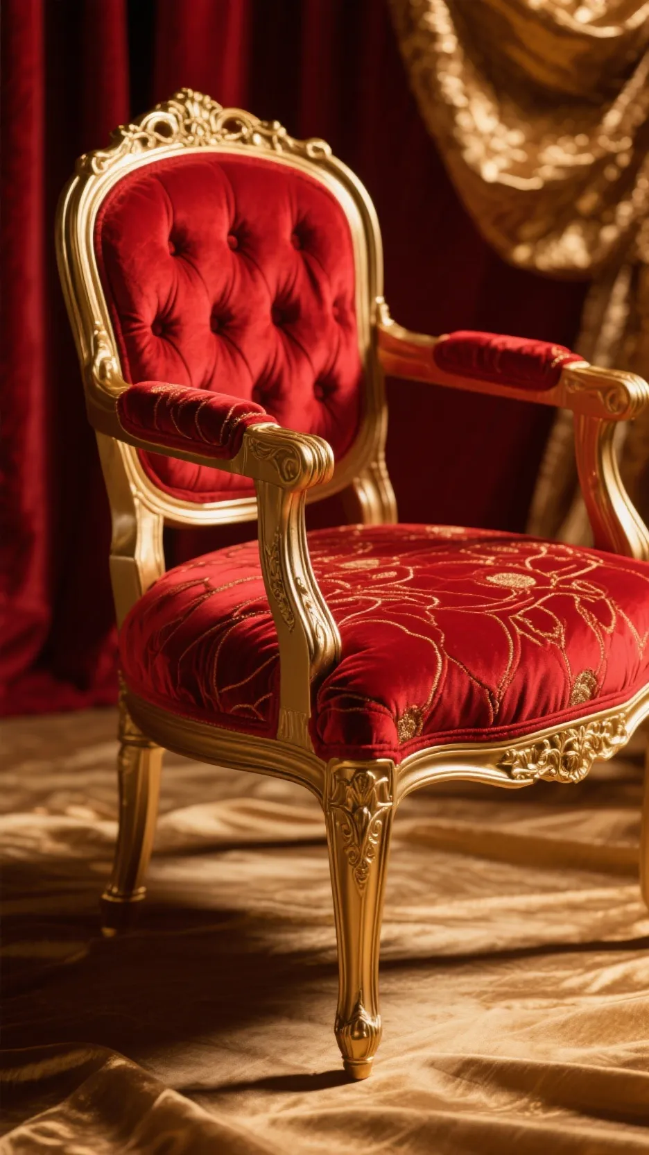 ai character: Red and gold chair background