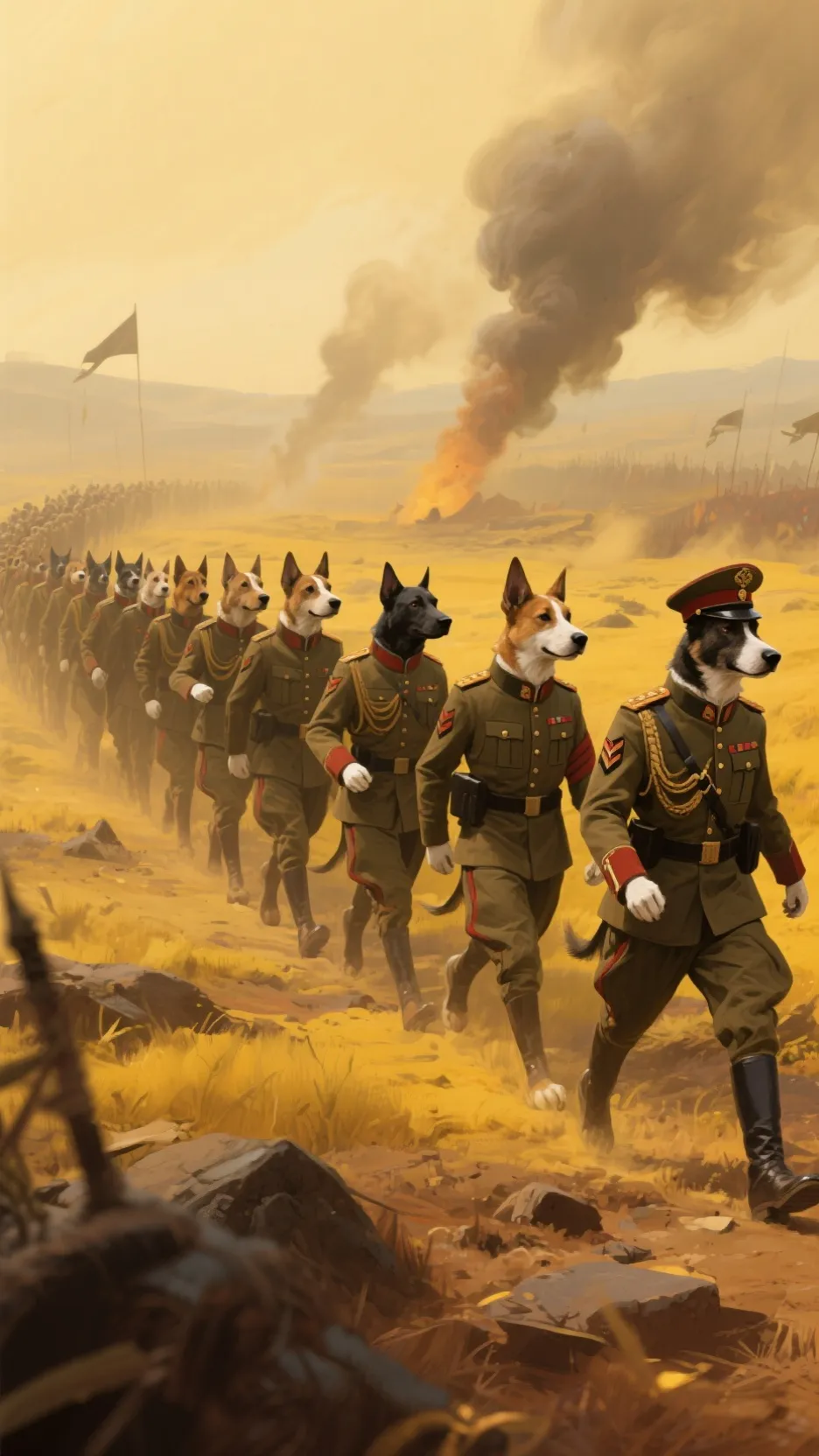 ai character: DOG ARMY background