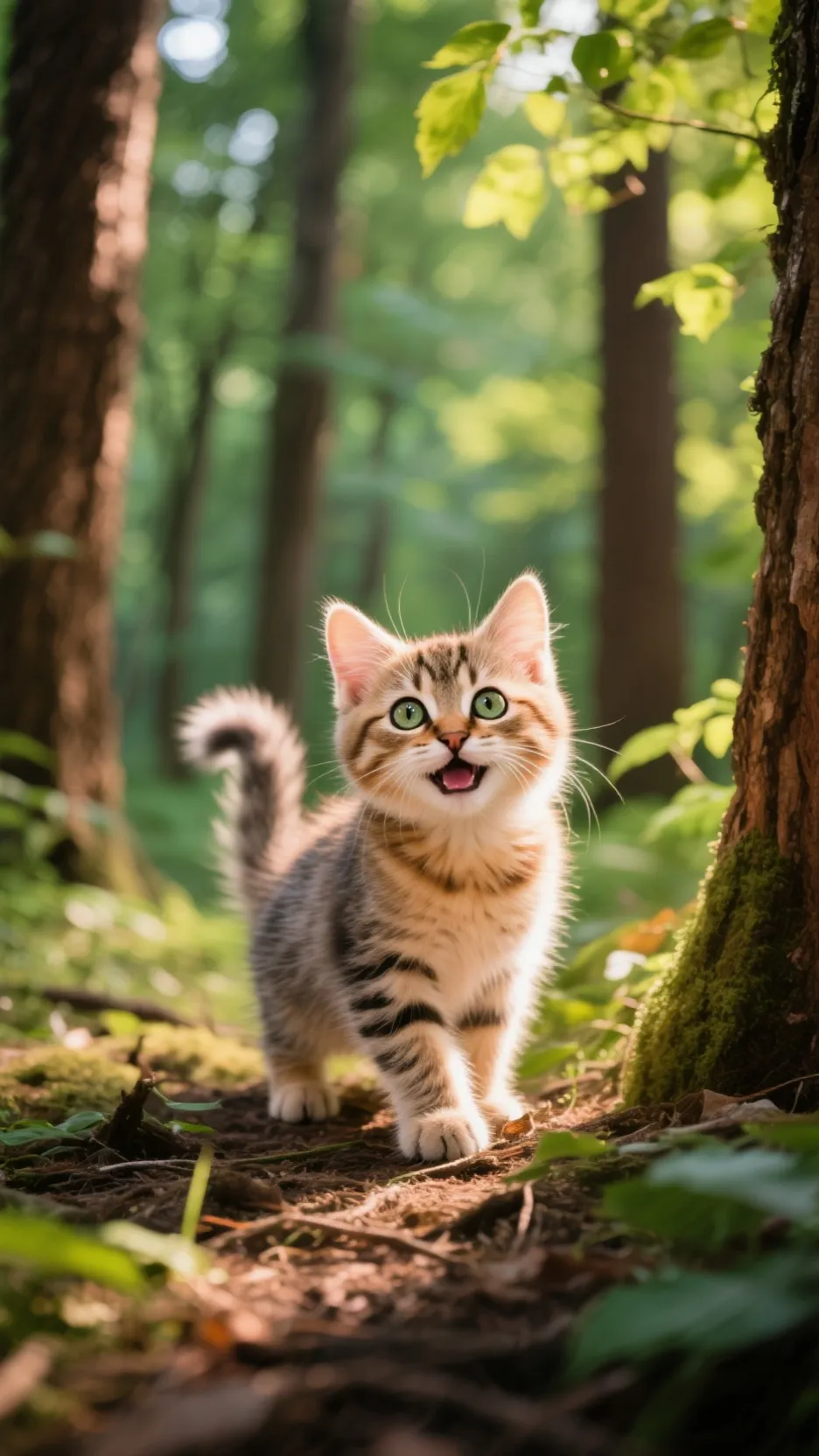 ai character: kind forest kitten background