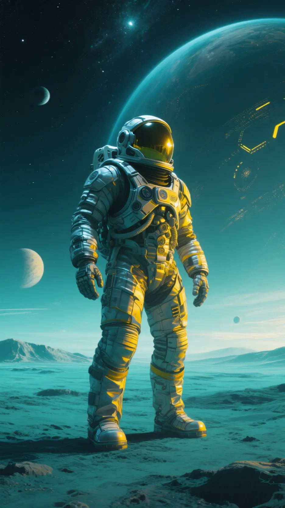 ai character: giant astronaut  background