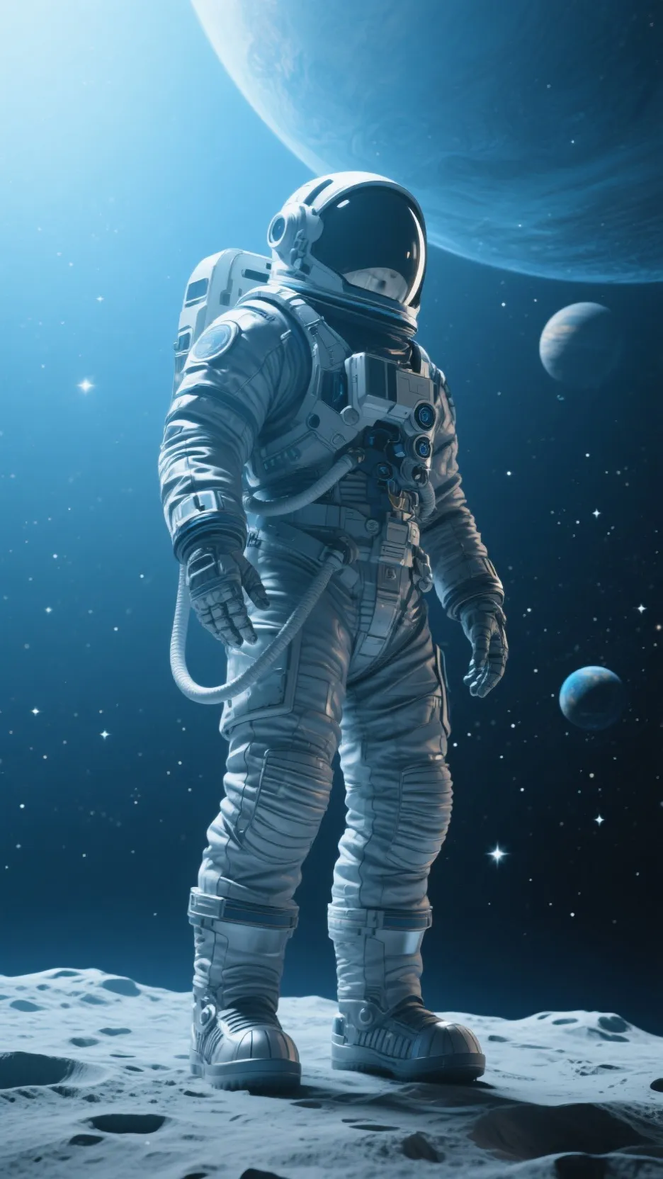 ai character: giant astronaut  background