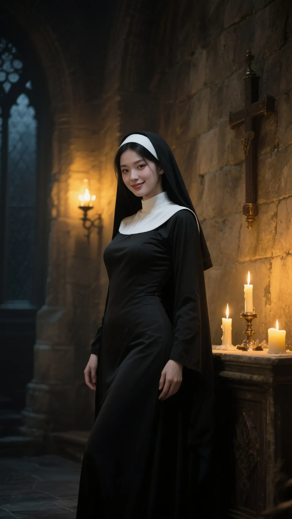 ai character: 神秘的教堂 background