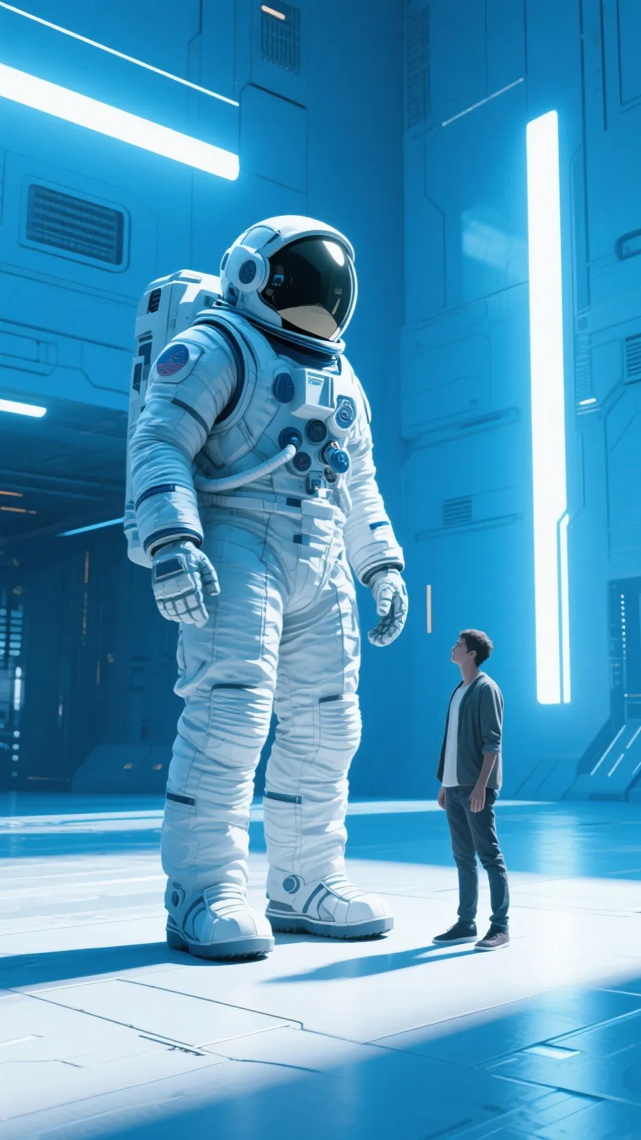 ai character: giant astronaut  background