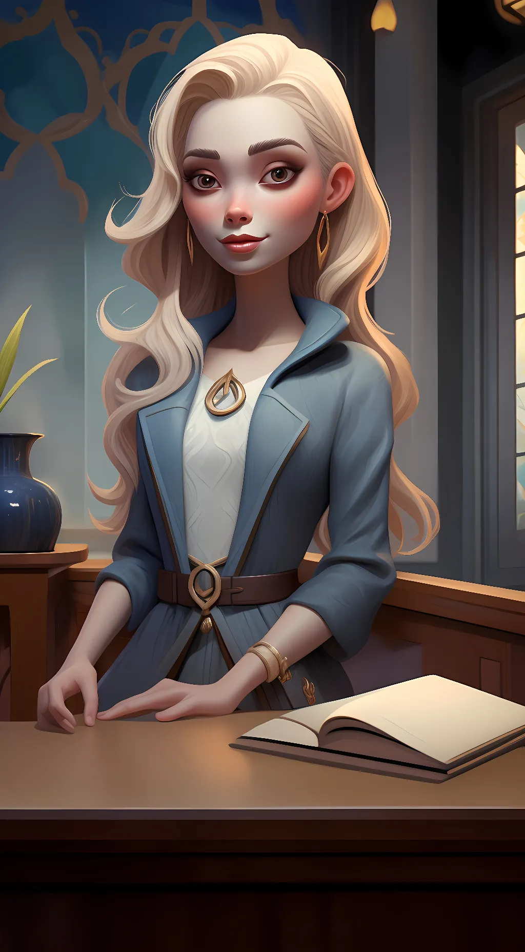 ai character: shy girl background