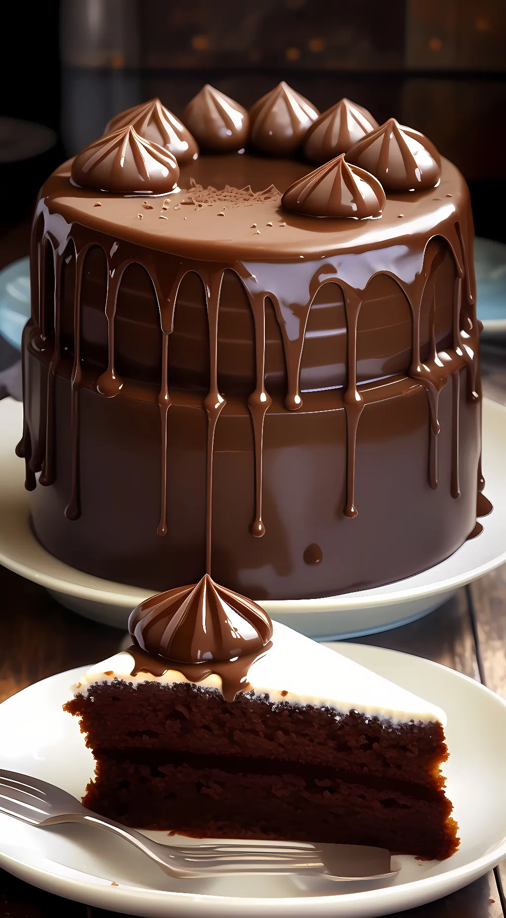 ai character: chocolate cake background