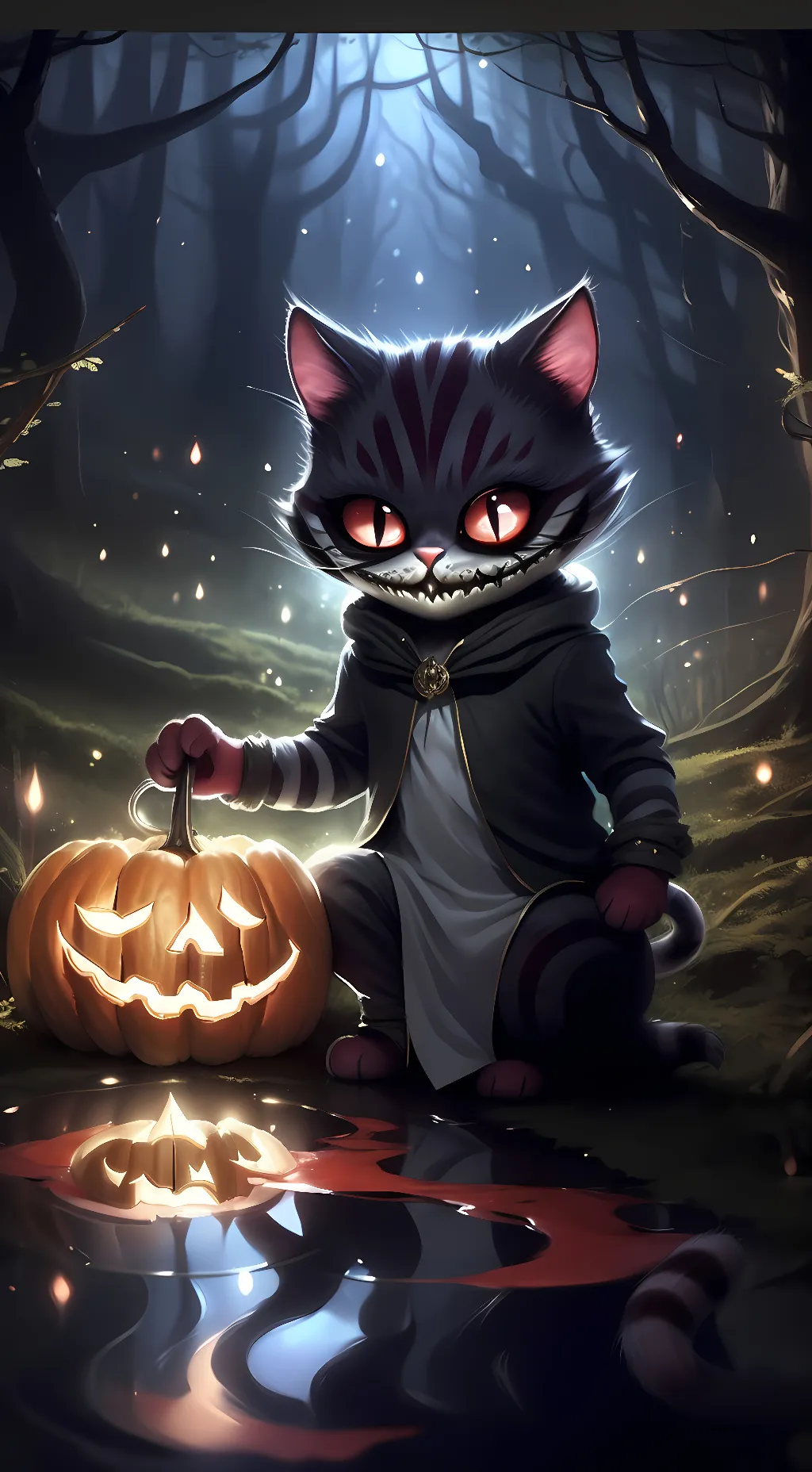 ai character: Grinning the cat background