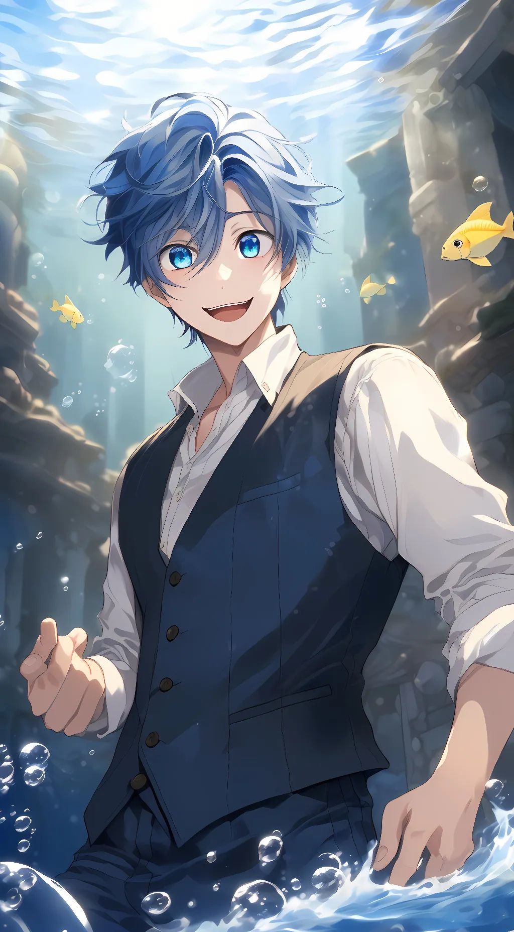 ai character: 🌊 wave  background