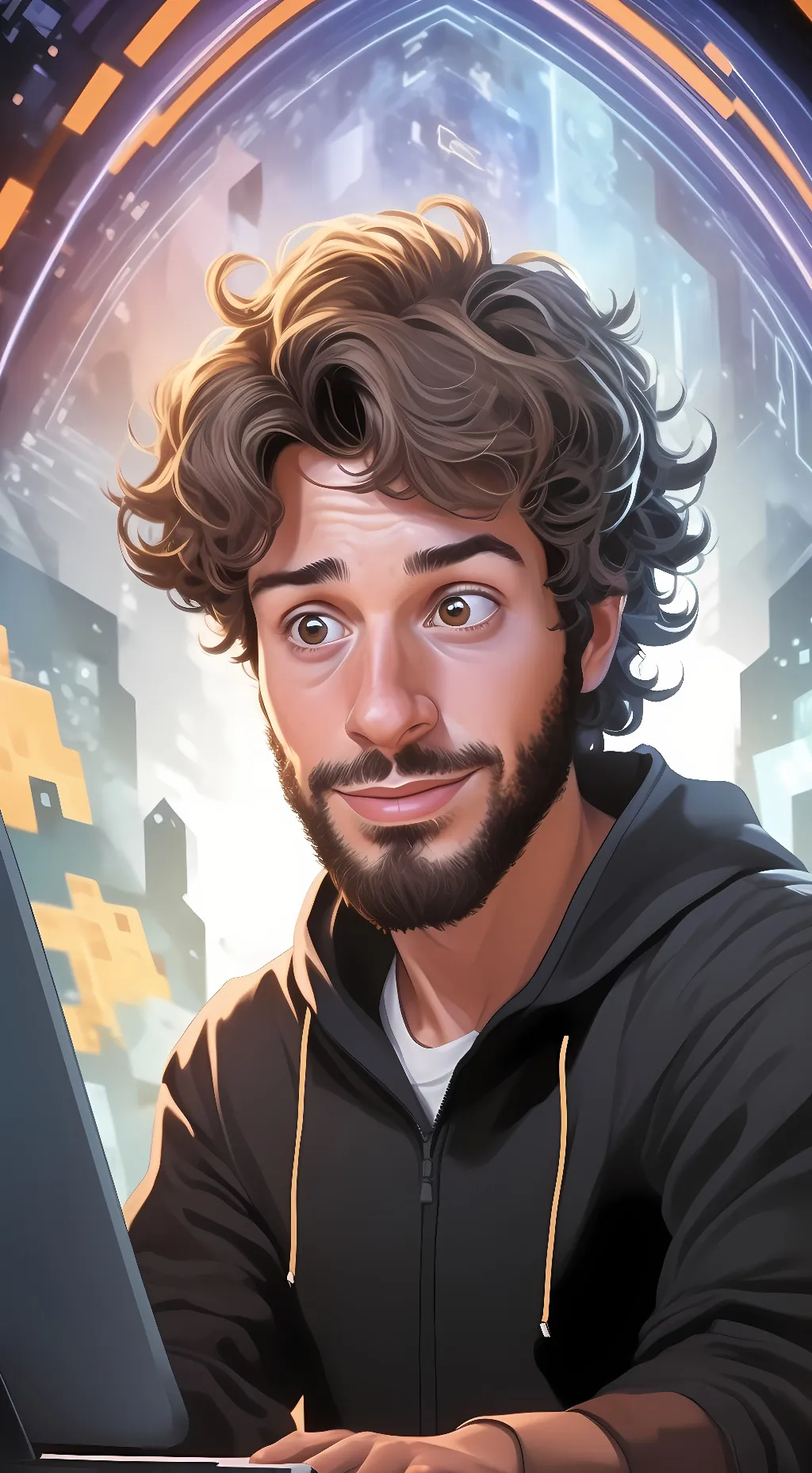 ai character: Jmancurly  background