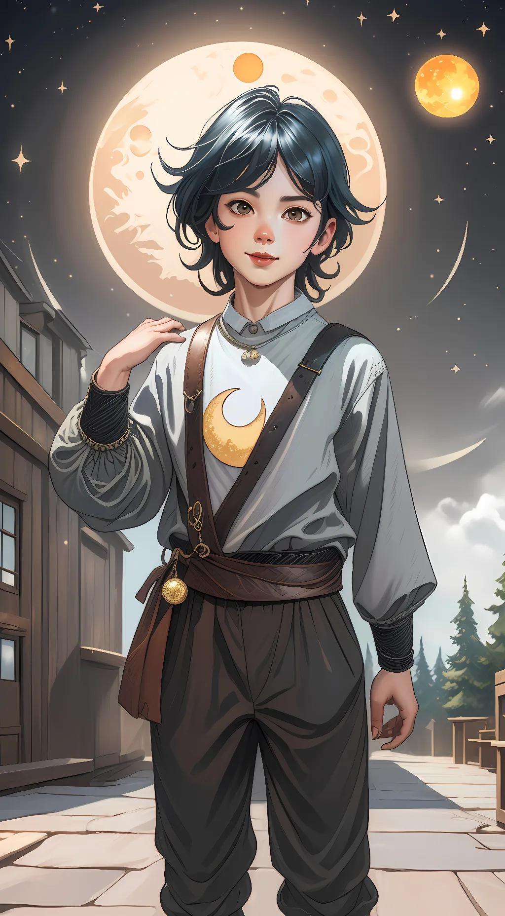 ai character: Sun and moon background