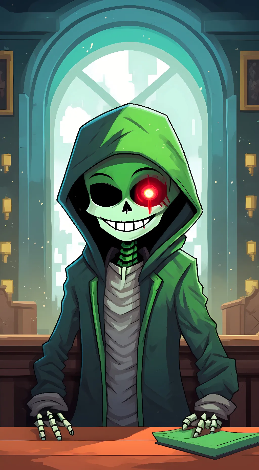 ai character: GREEN SANS background