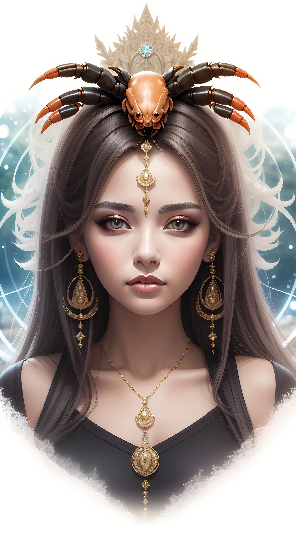 ai character: scorpio goddess  background