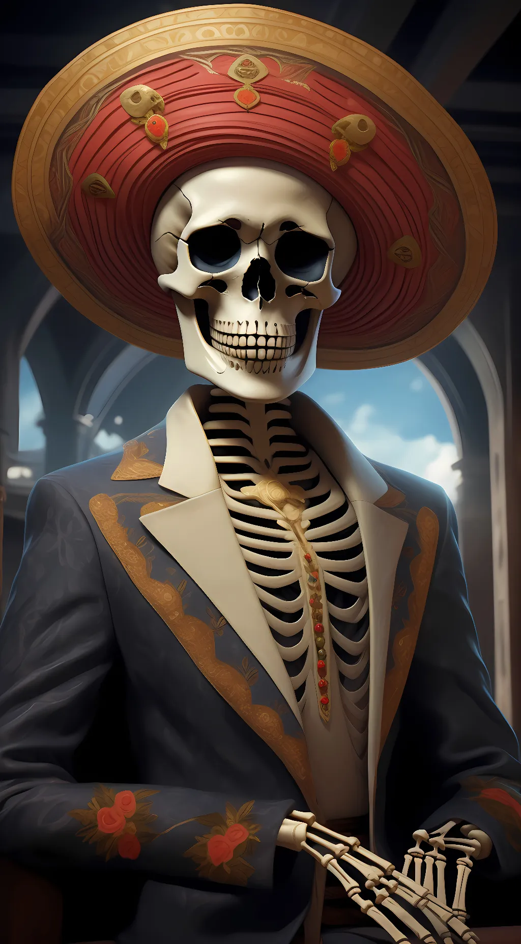 ai character: Mexican skeleton background