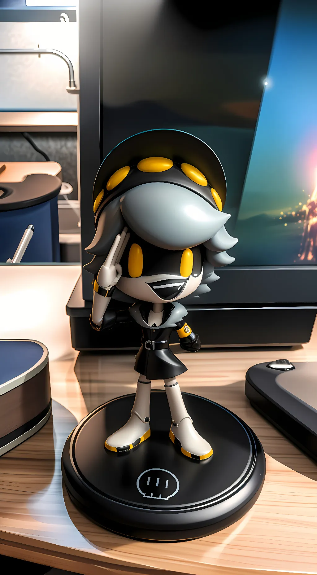 ai character: N figurine background