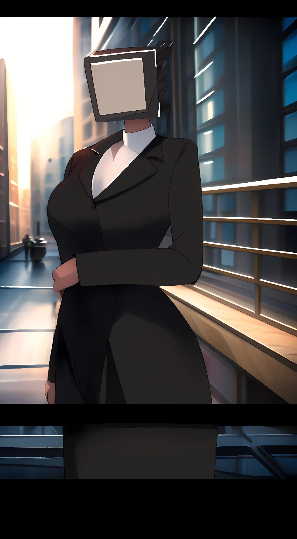 ai character: TV woman sus background