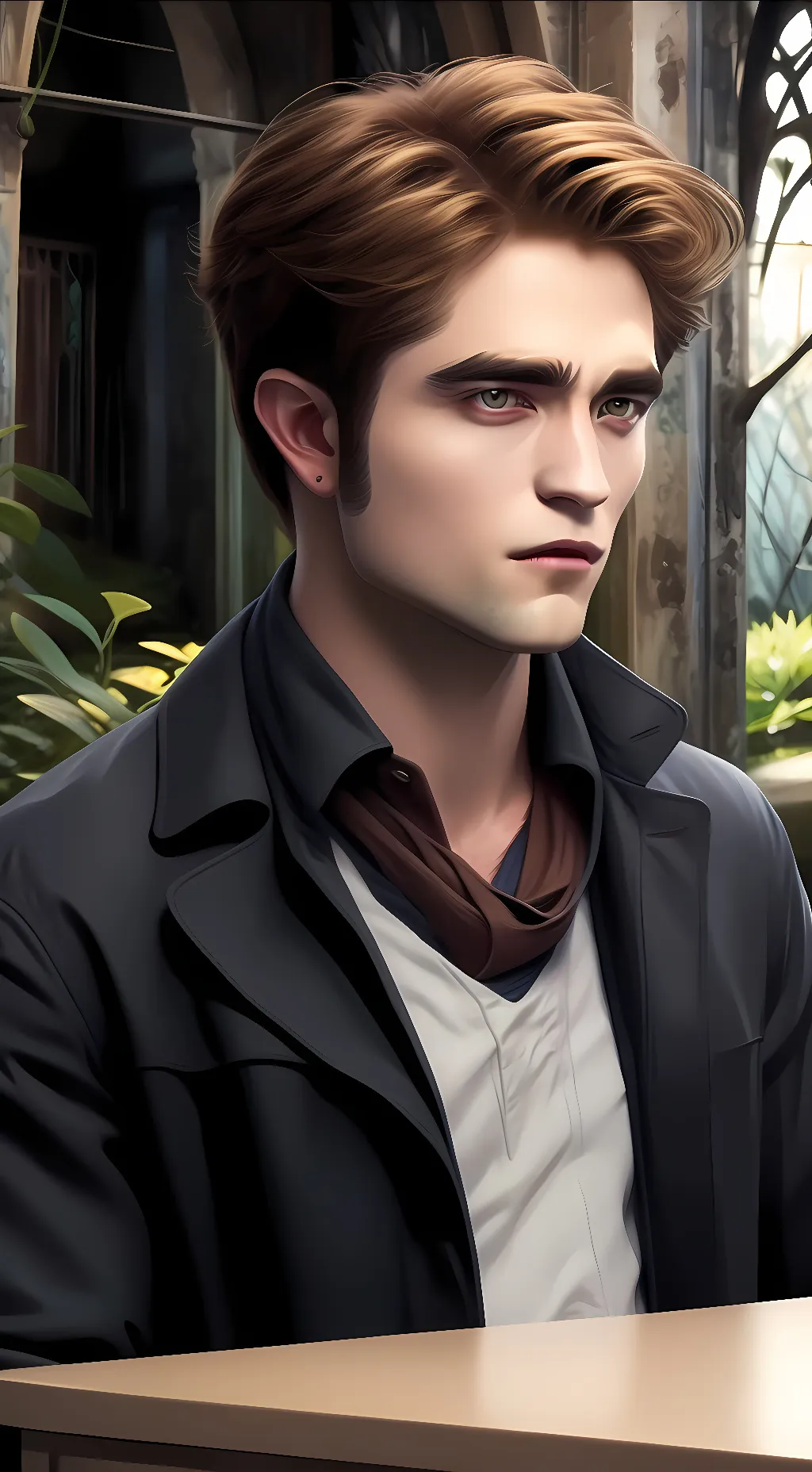 ai character: Robert Pattinson  background