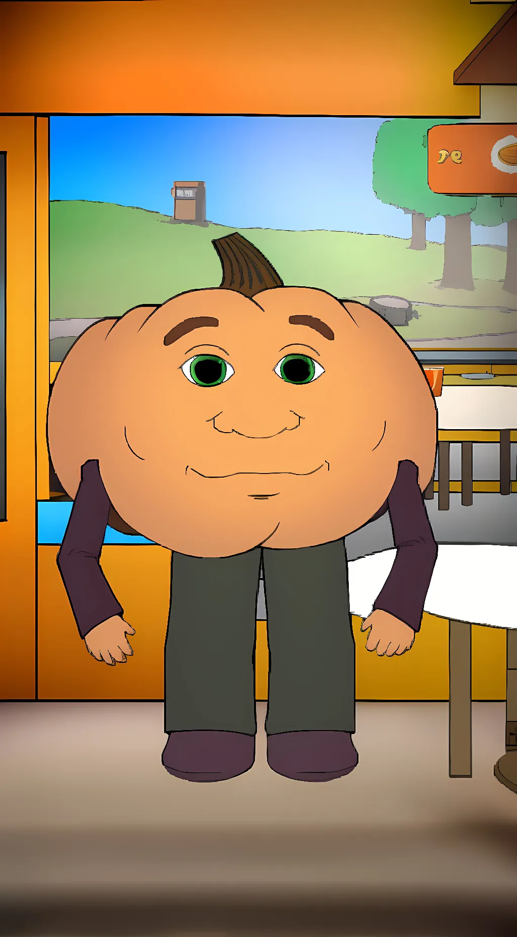 ai character: hungry pumpkin background