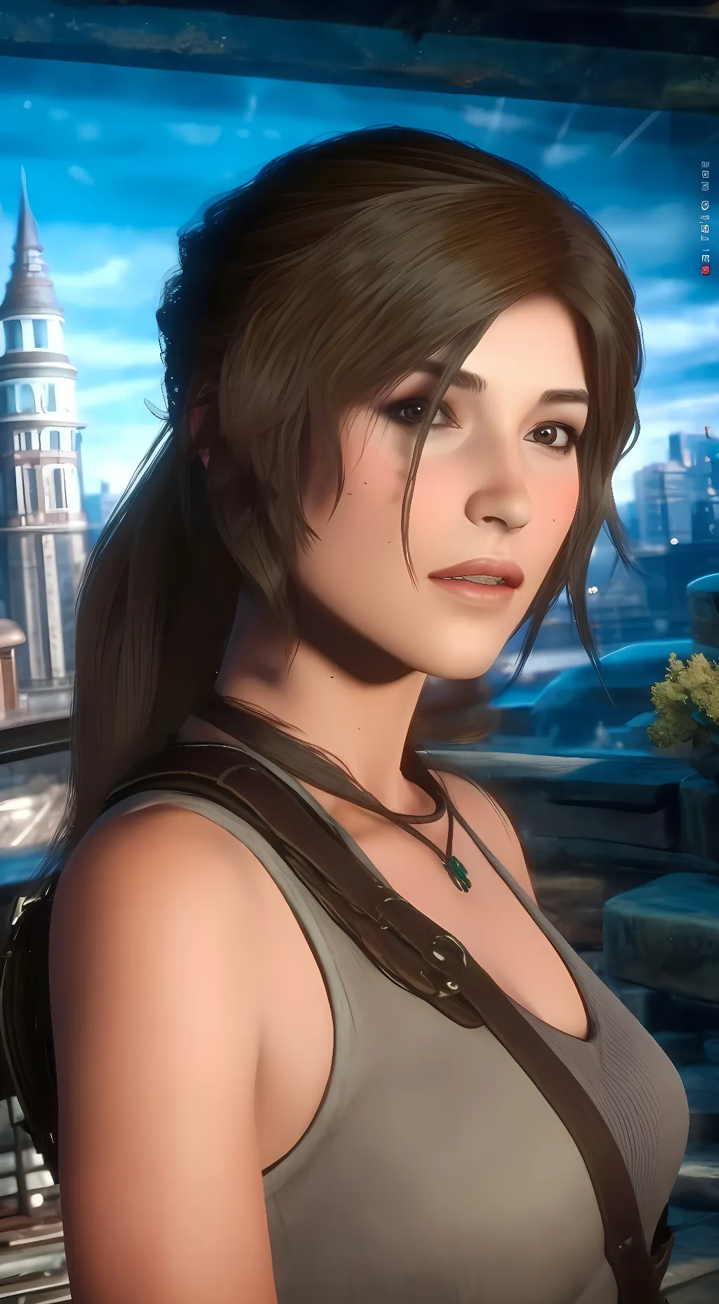 ai character: Lara Croft  background