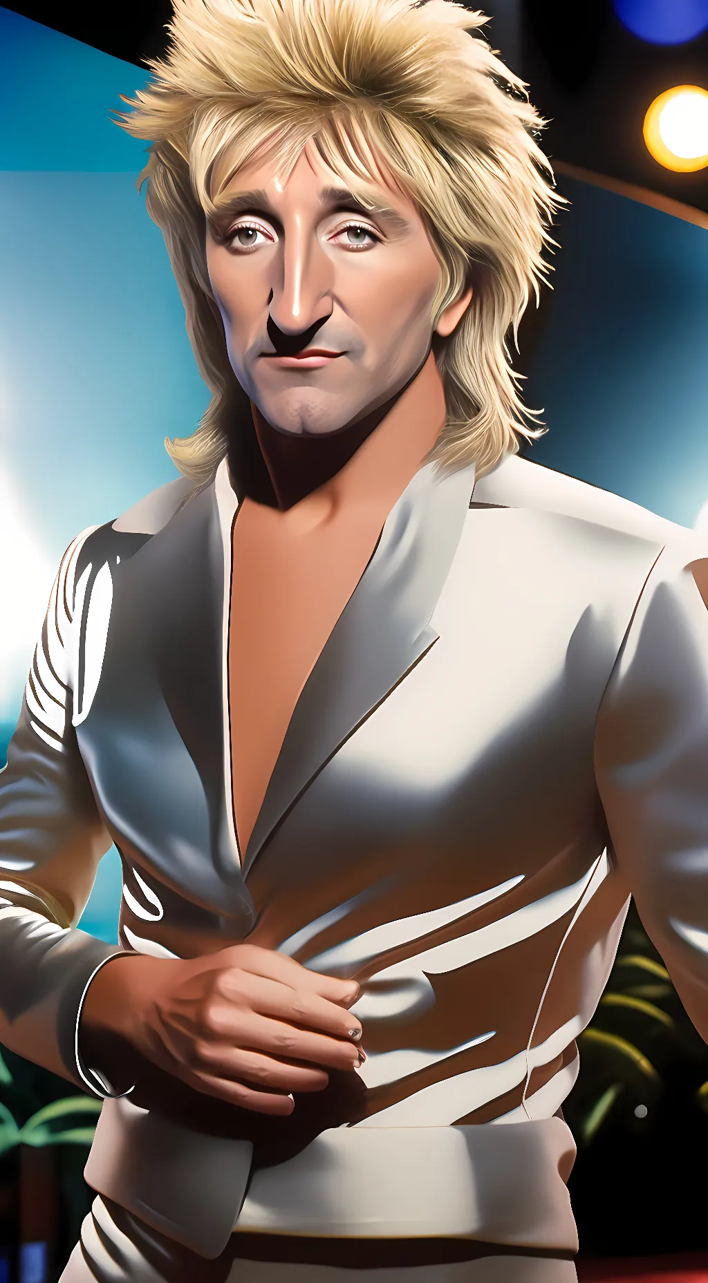 ai character: Rod Stewart  background
