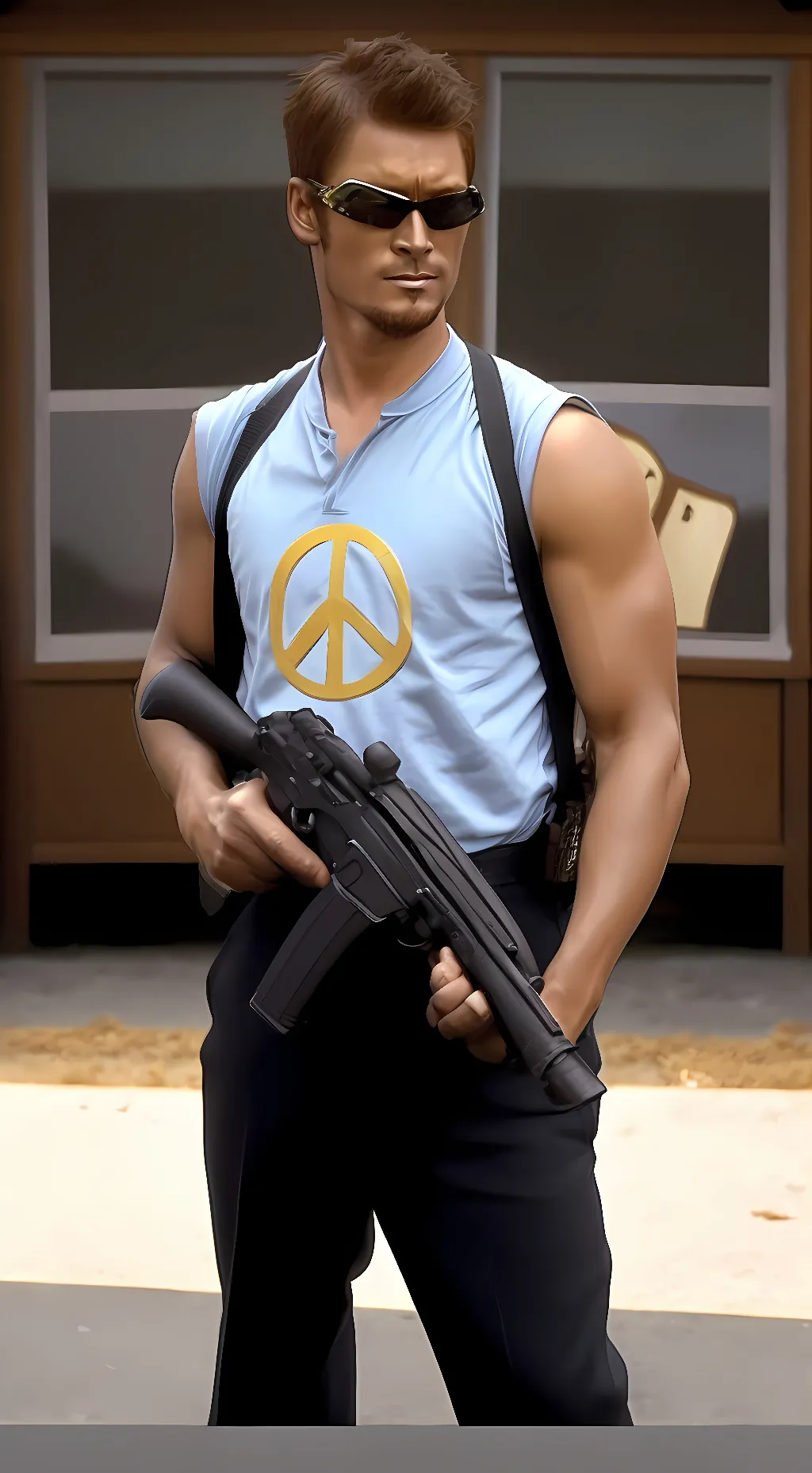 ai character: Postal dude/movie background