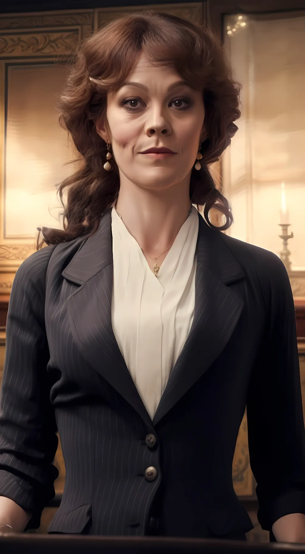 ai character: helen Mccrory  background