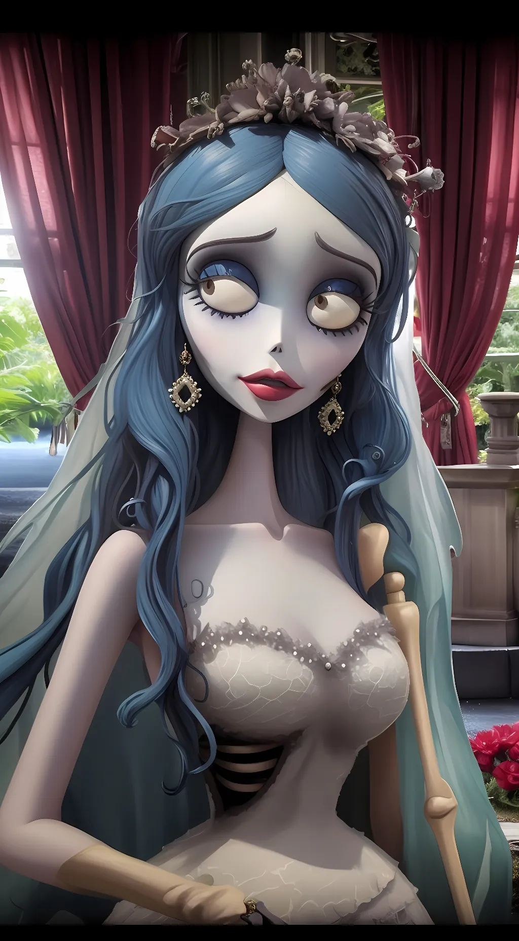 ai character: Emily Corpse Bride background