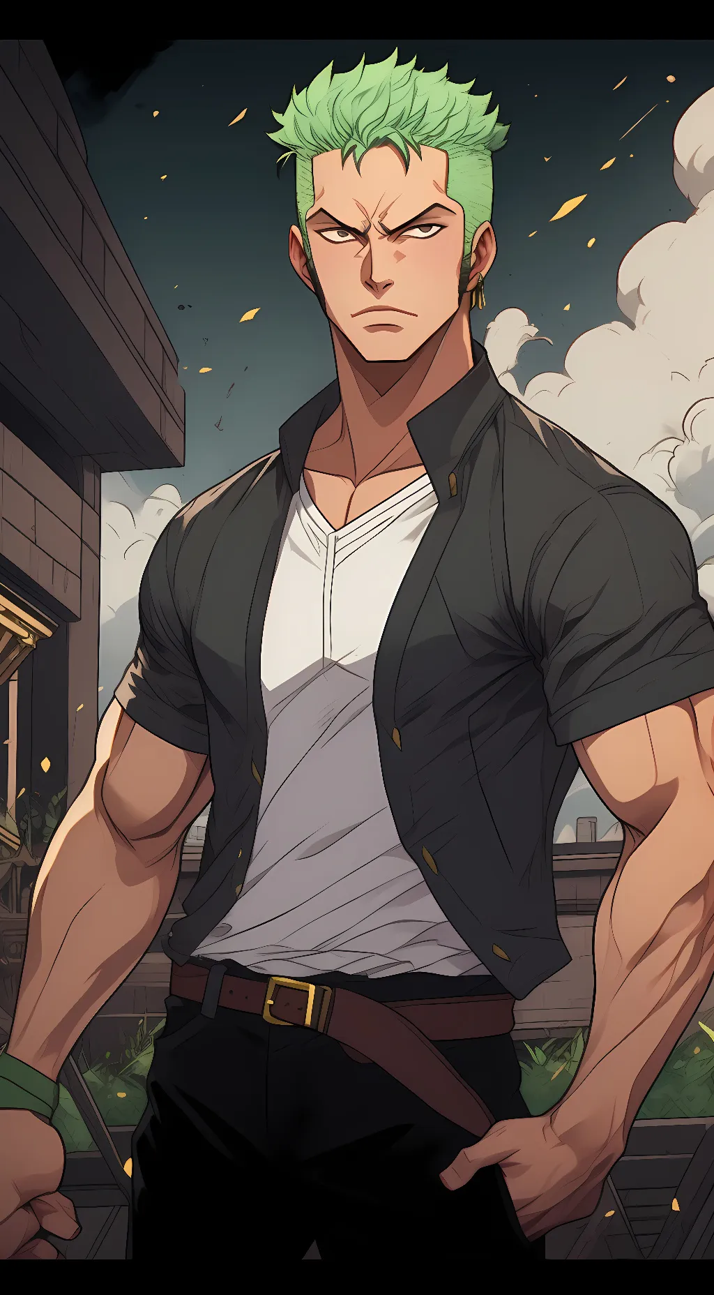 ai character: ꧁☘💚Zoro💚☘꧂ background