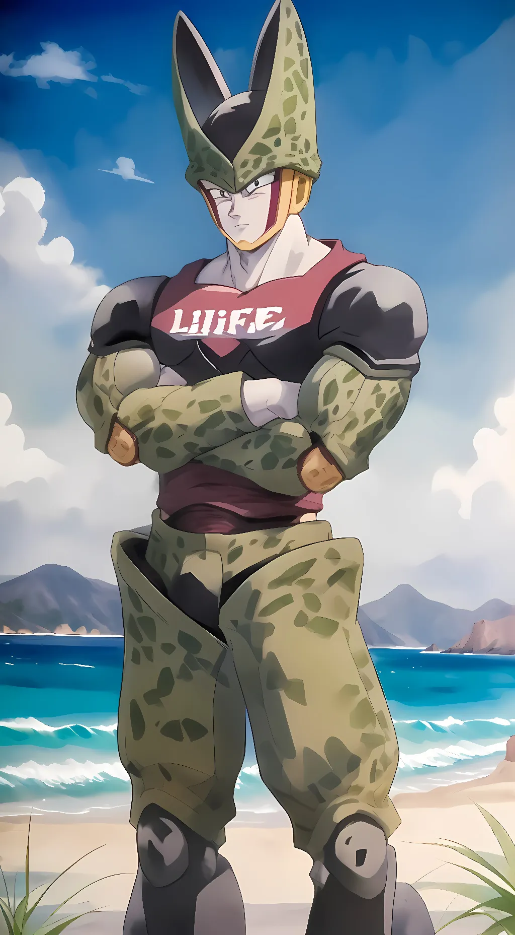 ai character: Perfect Cell Beach background