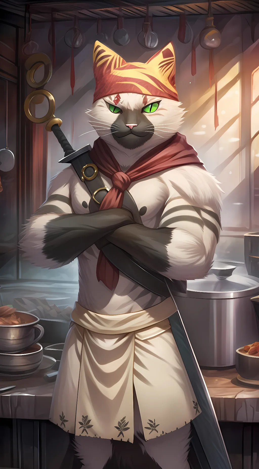 ai character: Meowscular Chef  background