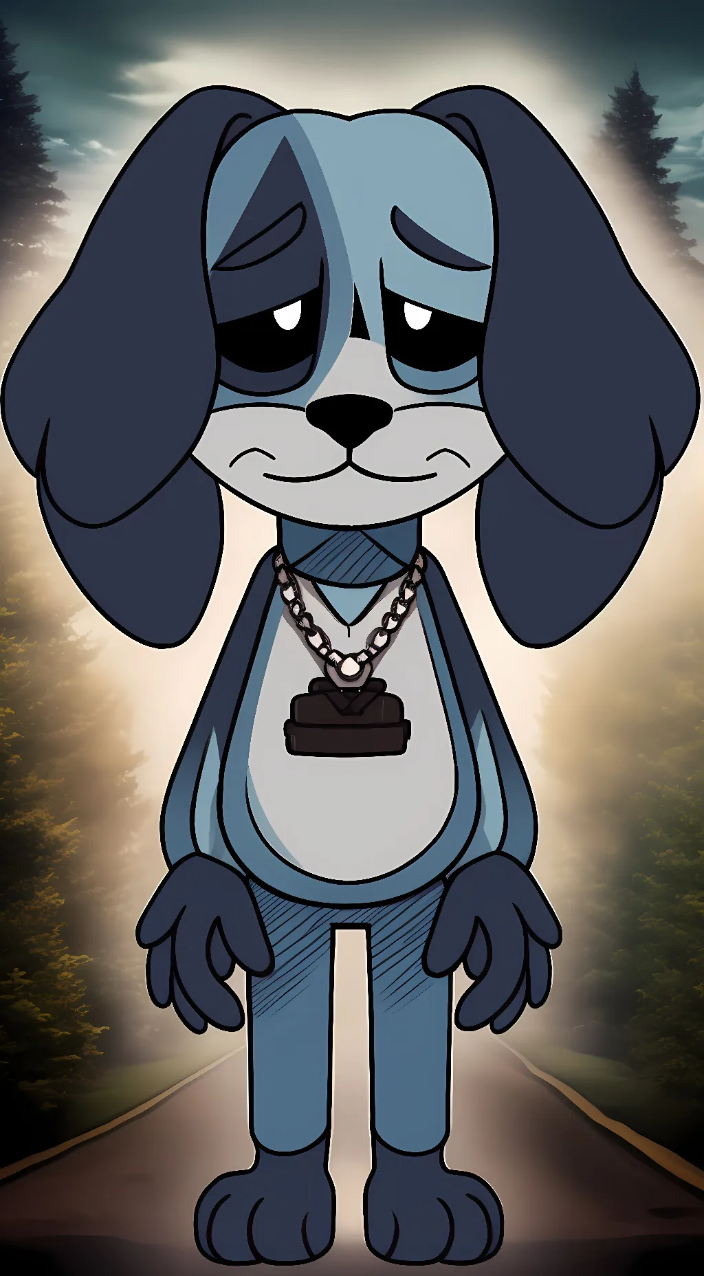 ai character: Dogpressed  background