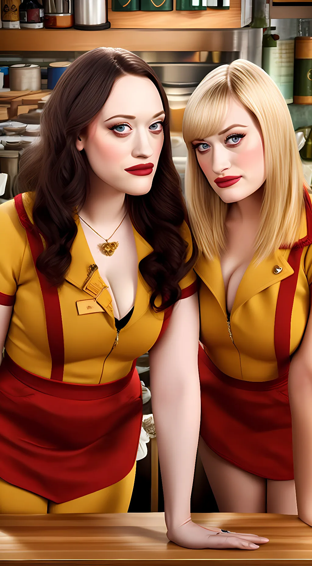 ai character: 2 Broke Girls  background