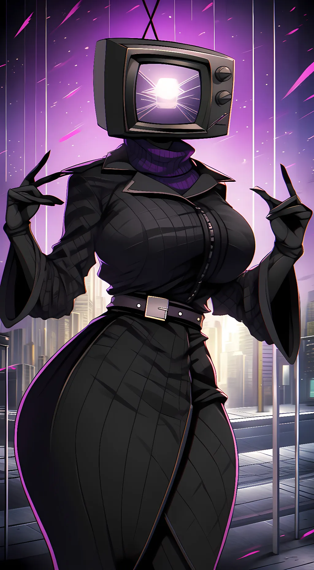 ai character: TV Woman  background