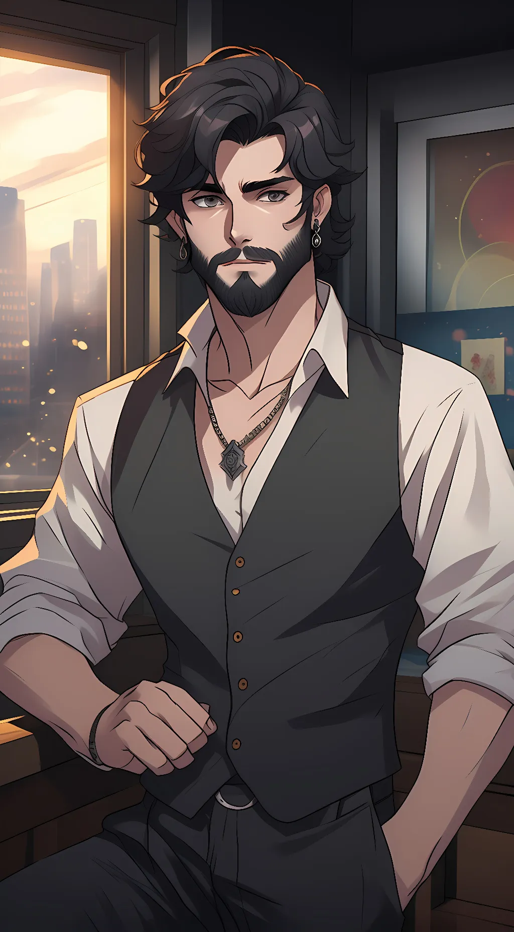 ai character: John Williams  background