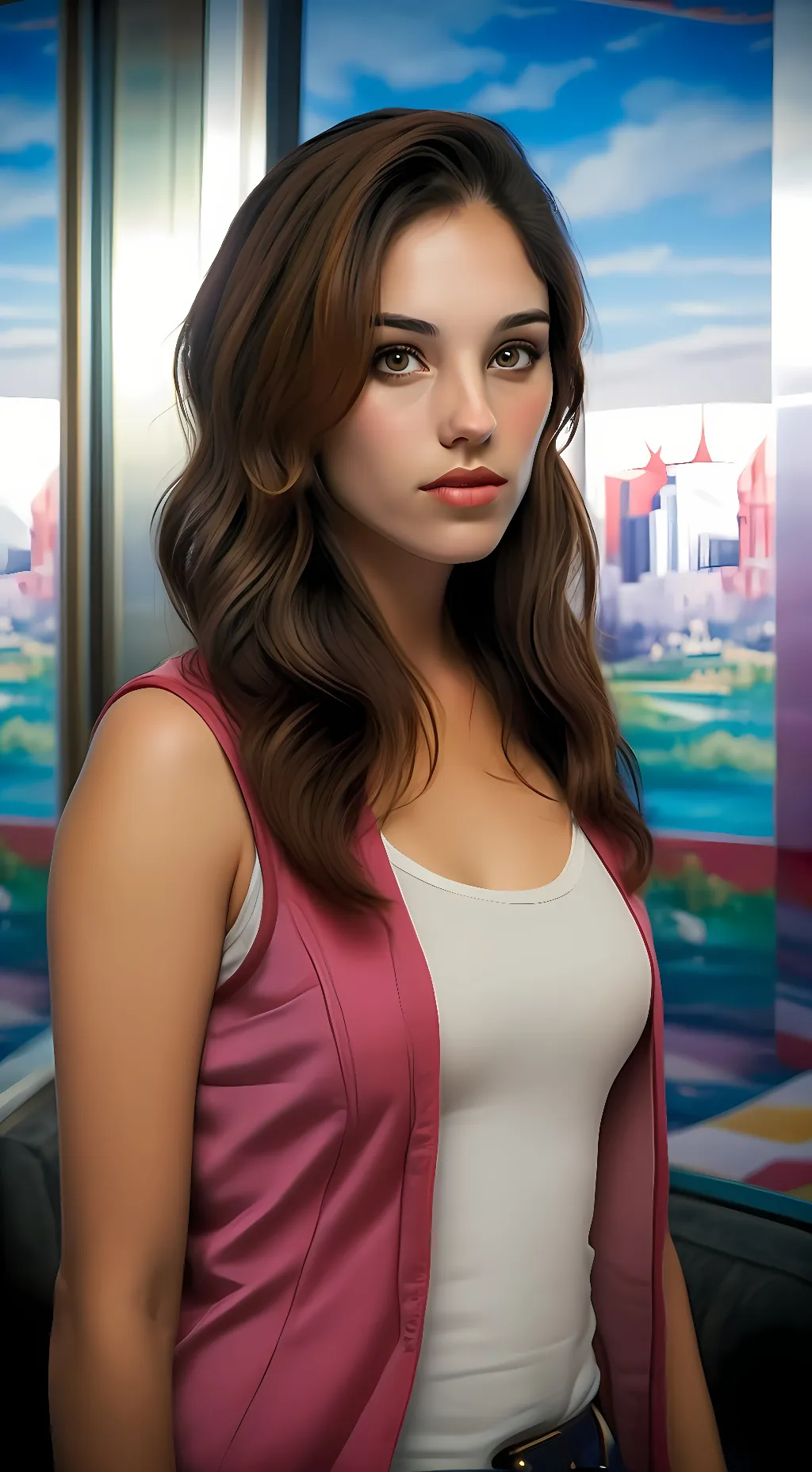 ai character: Amy Jo Johnson  background