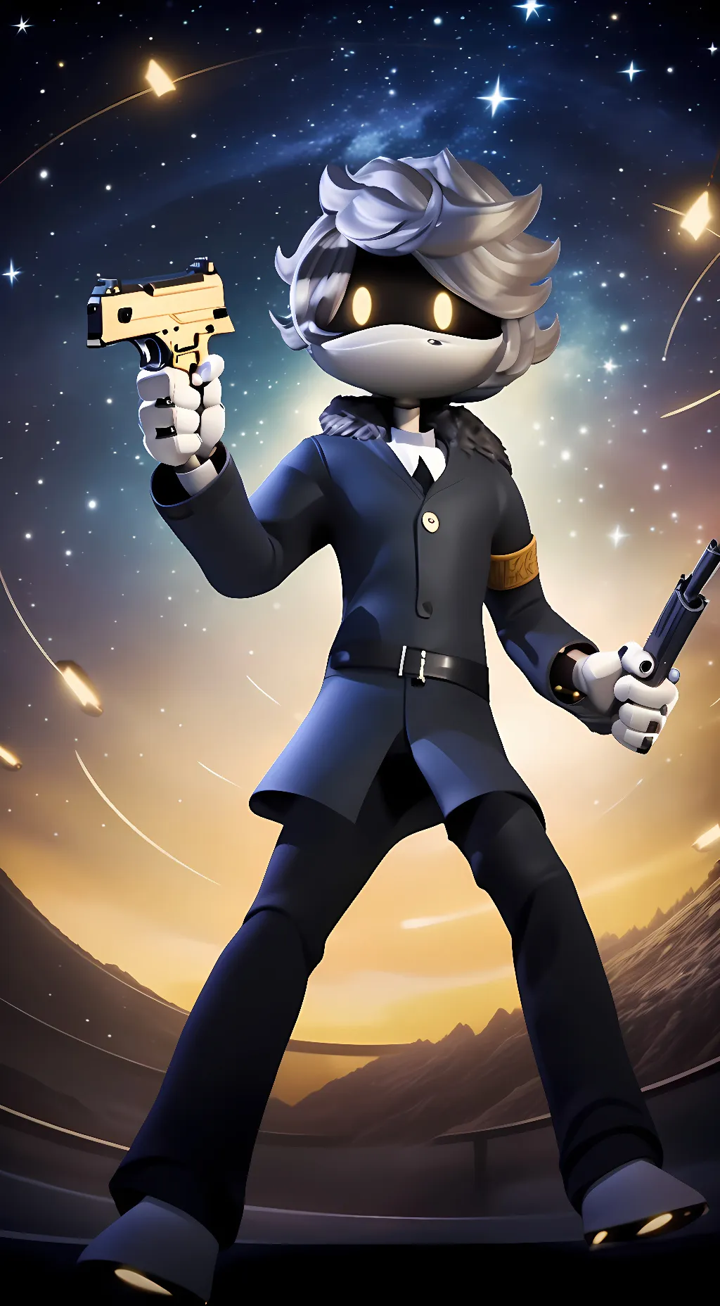 ai character: N with a gun background